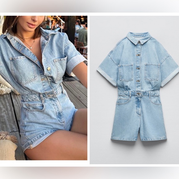 ZARA denim romper / jumpsuit blogger favorite - Picture 1 of 6